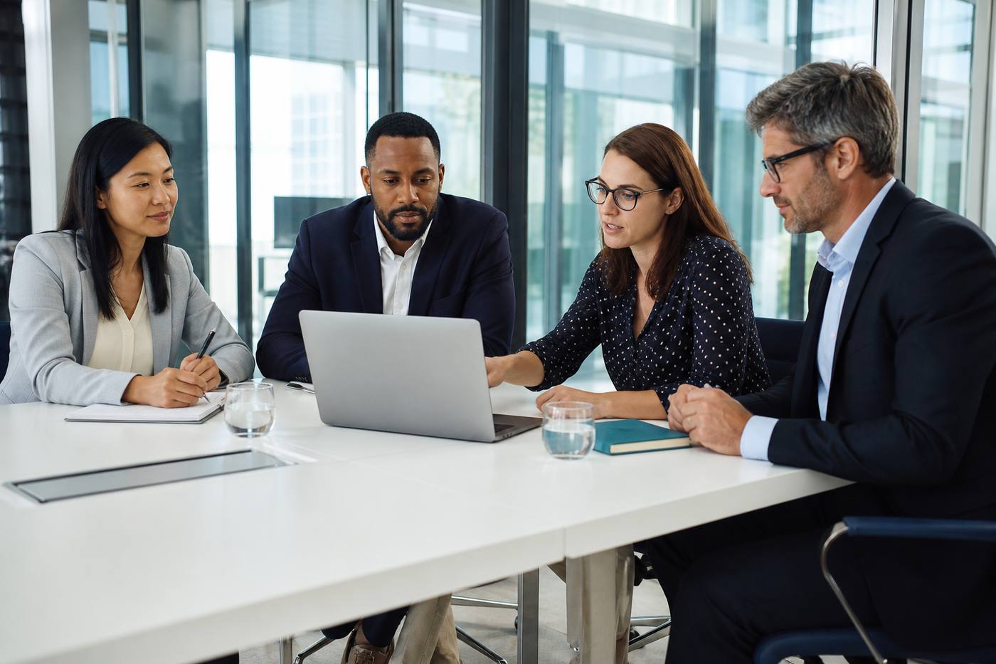 Hiring managers and AvantiTeq consultants aligning on a role in a conference room